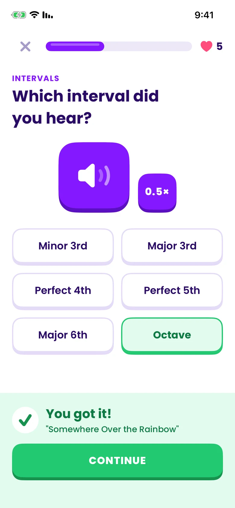 A lesson question: Which interval did you hear? Octave is marked right, with the song hook Somewhere Over the Rainbow.